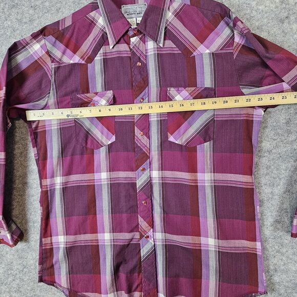 American Hero Pink Windowpane Plaid Pearl Snap Large Long Sleeve Western Shirt - Picture 10 of 14
